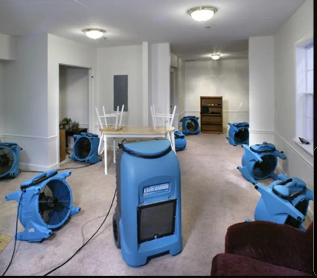Air movers and dehumidifier setup for Water Damage Restoration in Gig Harbor